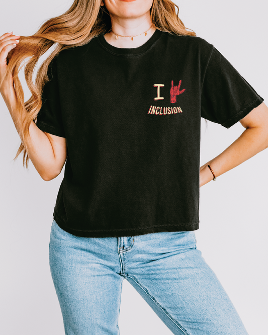 Women's I Love Inclusion Boxy Black Tee