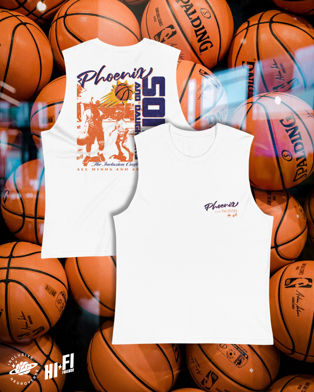 Inclusive Neuroverse X Hi-Fi Friends Collab Phoenix Sons & Daughters White Muscle Tee