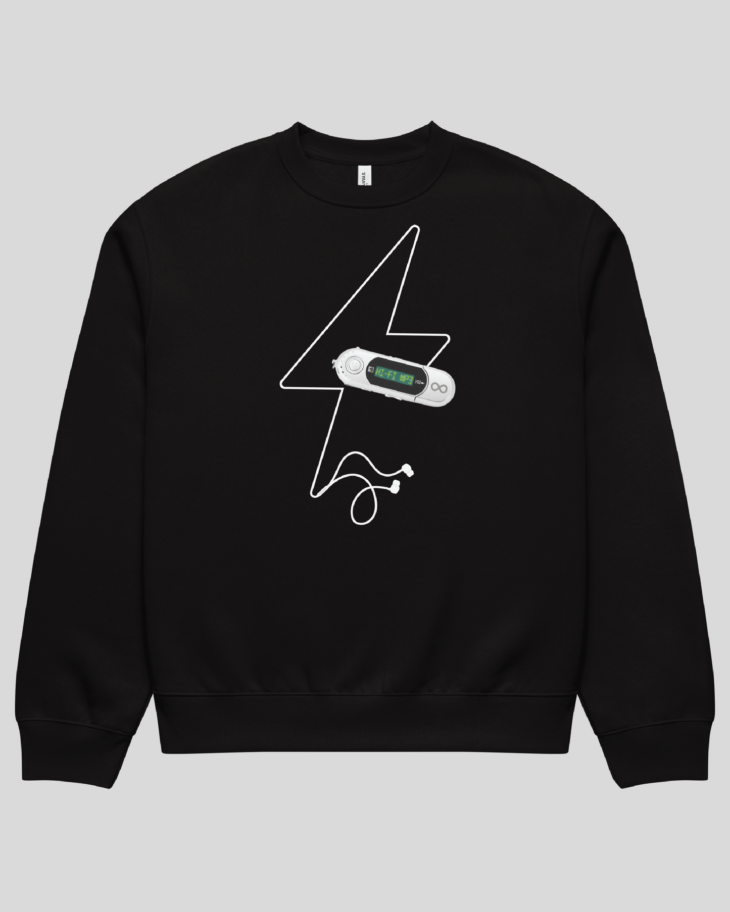 HI-FI MP3 Oversized Black Adult Crewneck