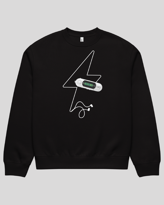 HI-FI MP3 Oversized Black Adult Crewneck