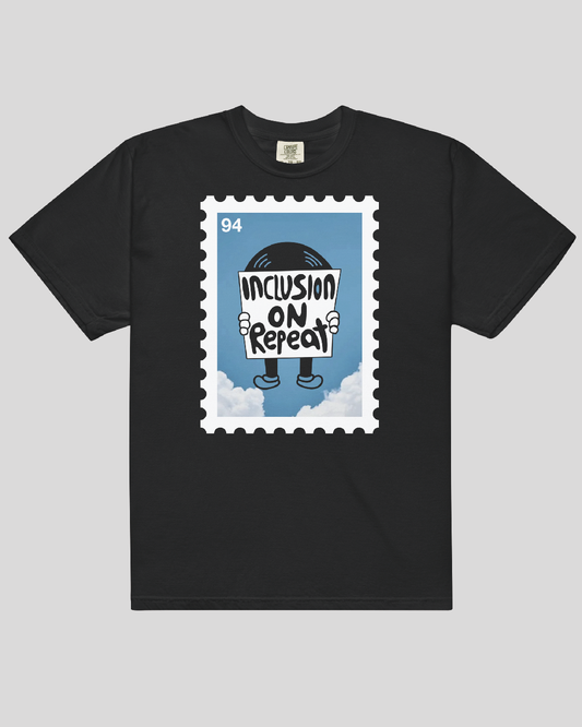 Adult Inclusion on Repeat Stamp Unisex Black Tee