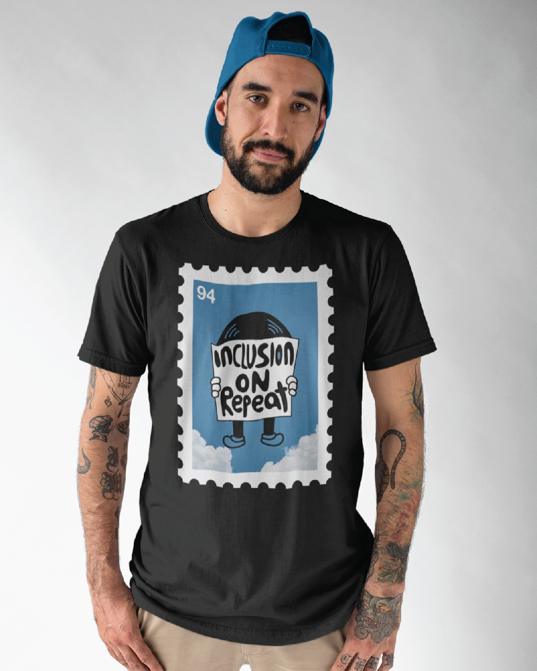 Adult Inclusion on Repeat Stamp Unisex Black Tee