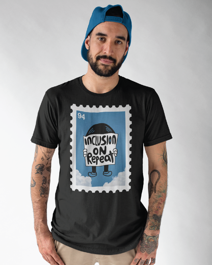 Adult Inclusion on Repeat Stamp Unisex Black Tee