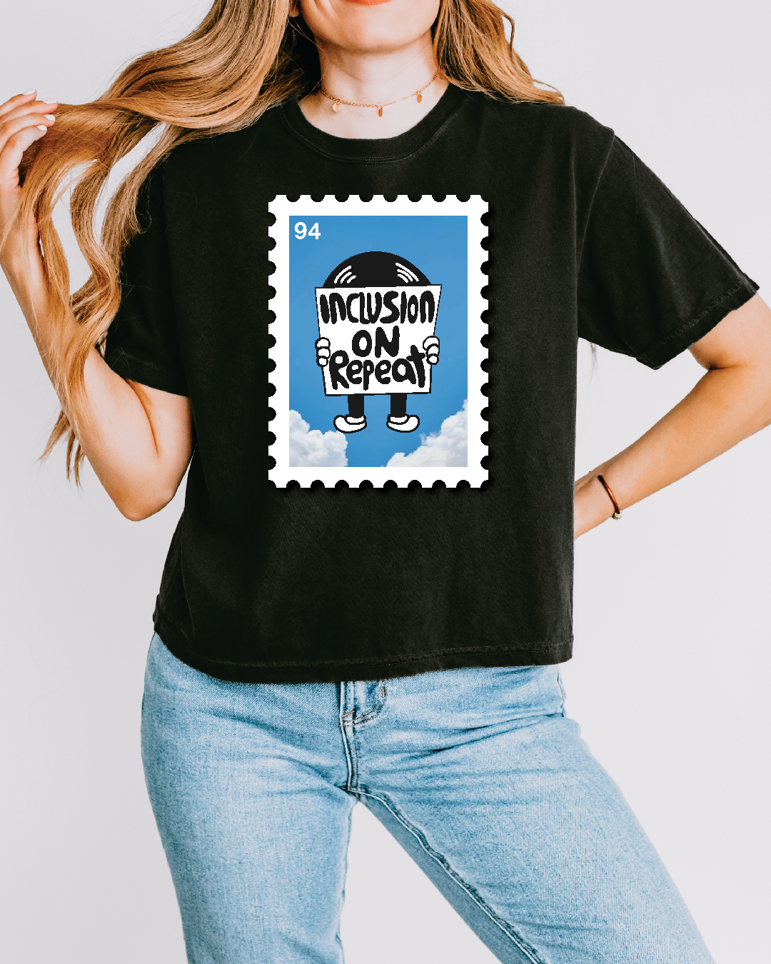 Women's Inclusion On Repeat Stamp Black Boxy Tee