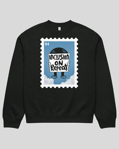 Inclusion on Repeat Stamp Oversized Black Adult Crewneck