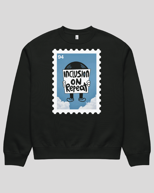 Inclusion on Repeat Stamp Oversized Black Adult Crewneck