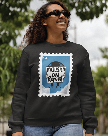 Inclusion on Repeat Stamp Oversized Black Adult Crewneck