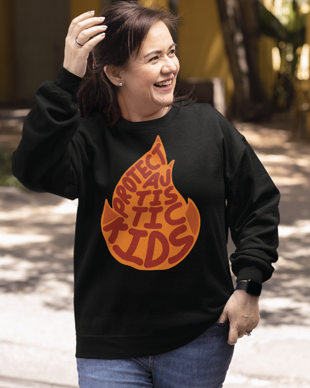 Protect Autistic Kids Oversized Black Adult Crewneck