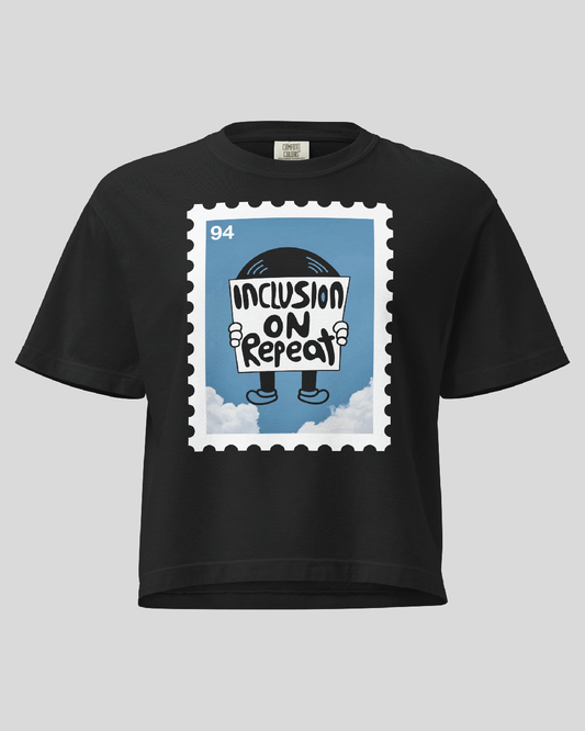 Women's Inclusion On Repeat Stamp Black Boxy Tee