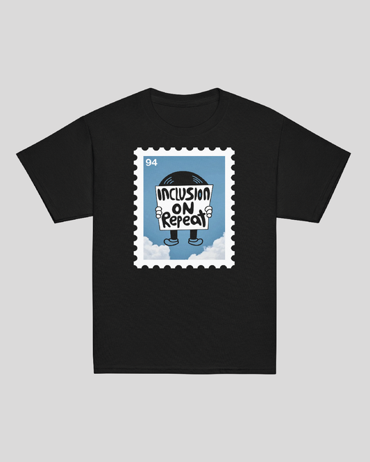 Youth Inclusion on Repeat Stamp Unisex Black Tee