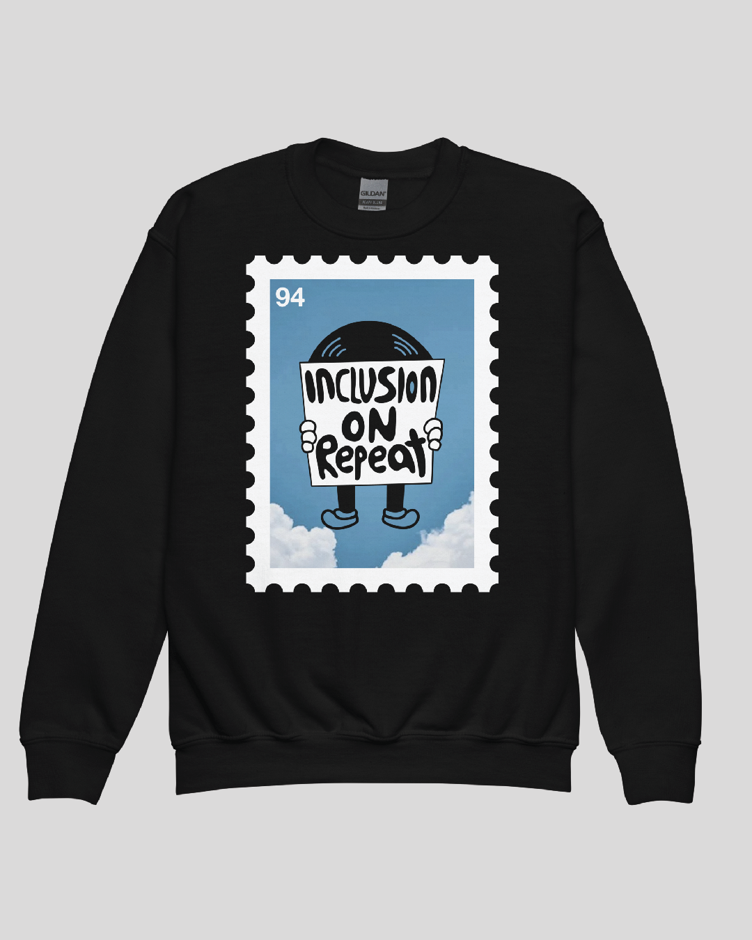 Youth Inclusion on Repeat Stamp  Unisex Black Crewneck