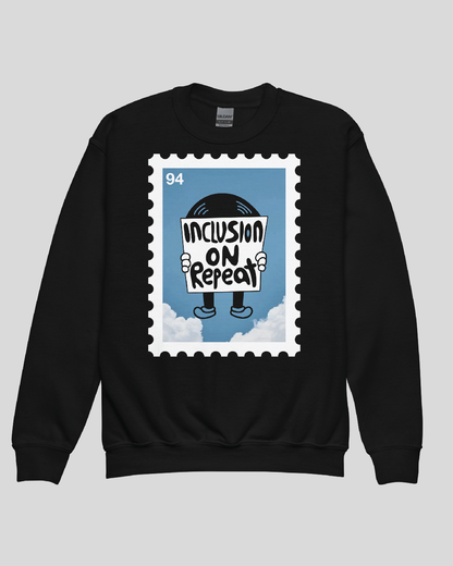 Youth Inclusion on Repeat Stamp  Unisex Black Crewneck