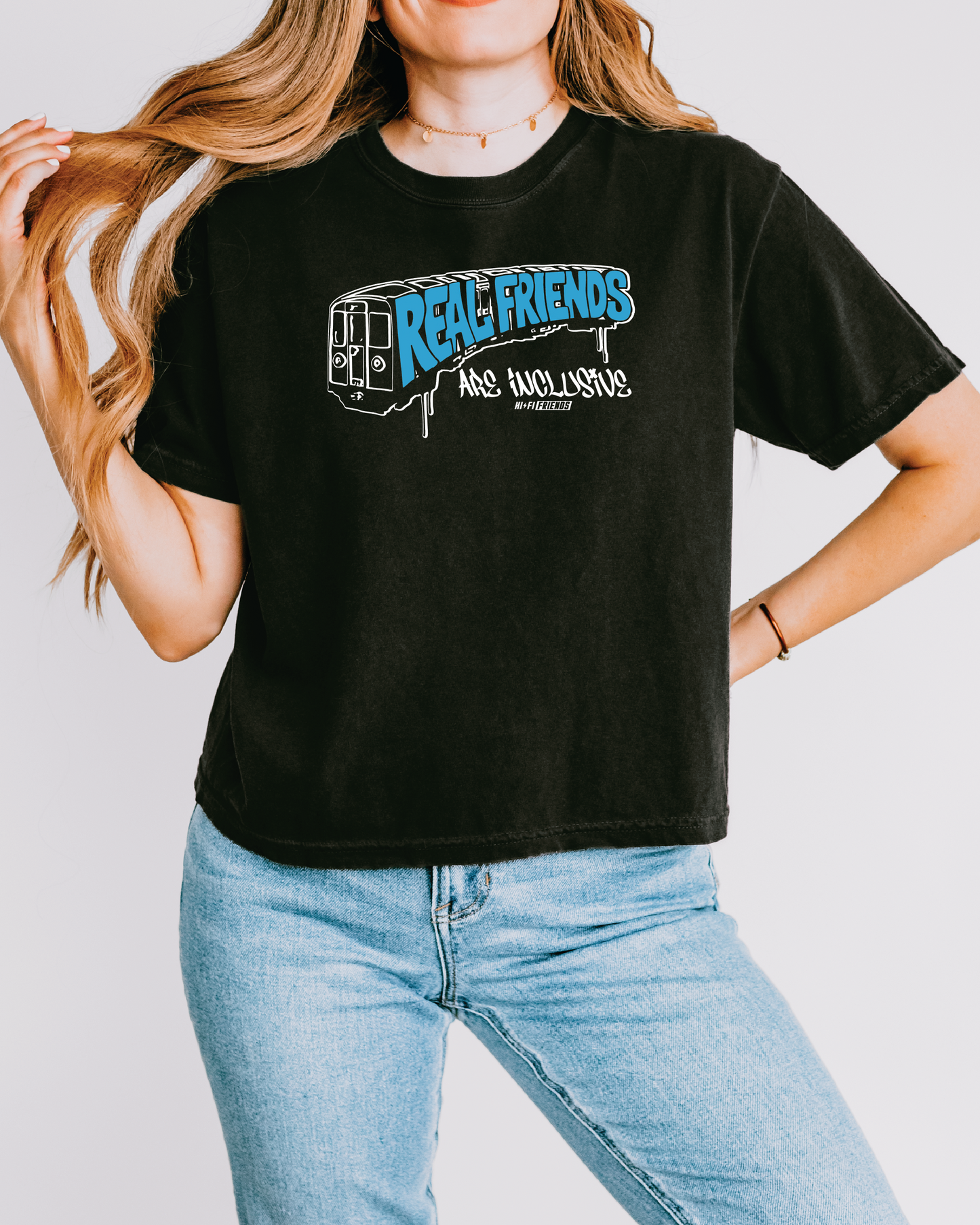 Women's Real Friends Metro Black Boxy Tee