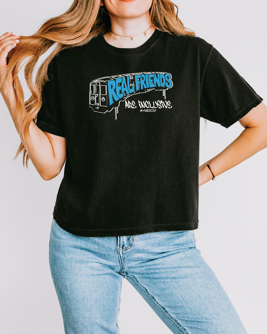 Women's Real Friends Metro Black Boxy Tee