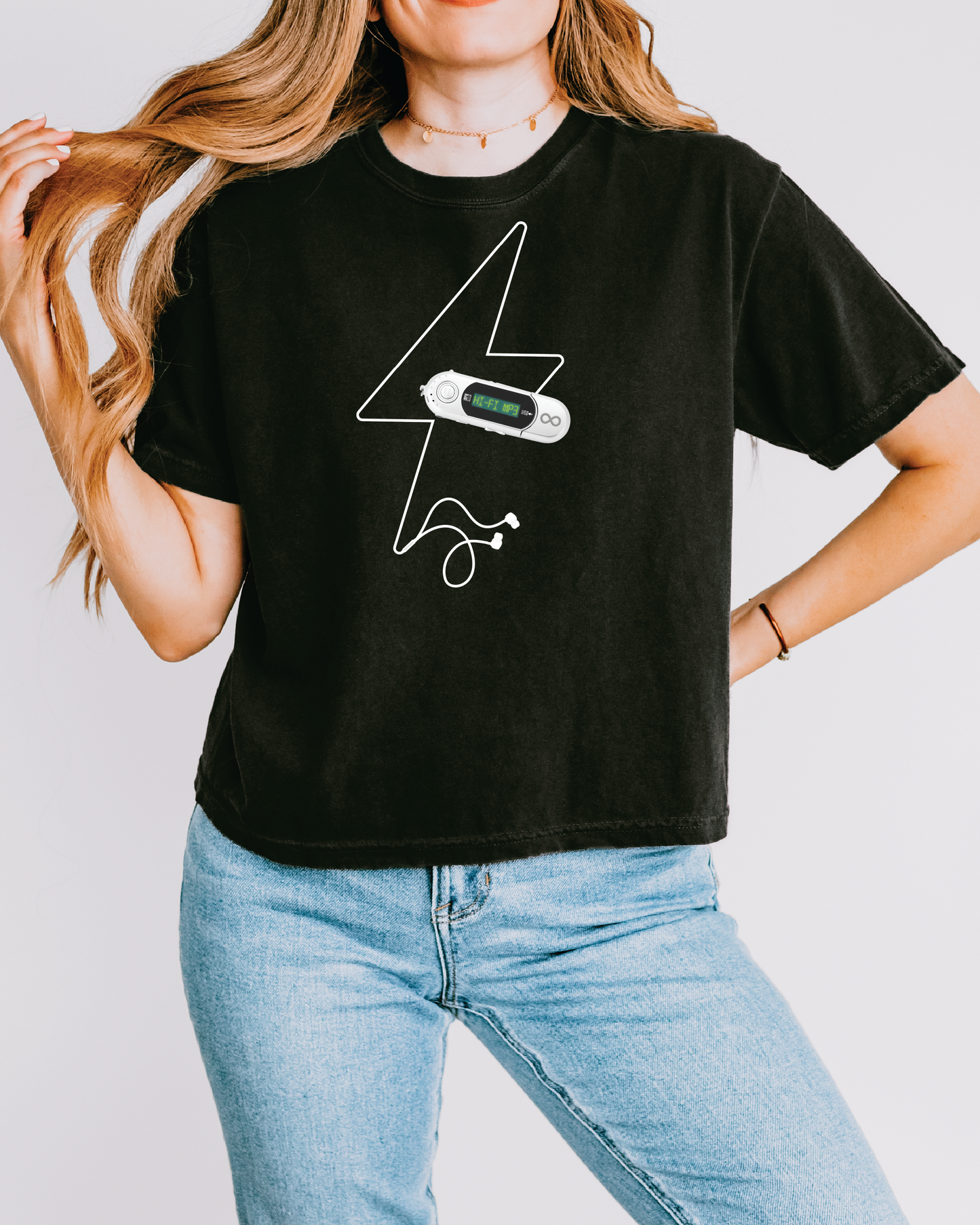 Women's Hi-Fi MP3 Black Boxy Tee