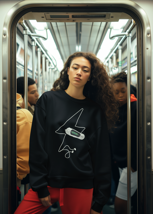 HI-FI MP3 Oversized Black Adult Crewneck