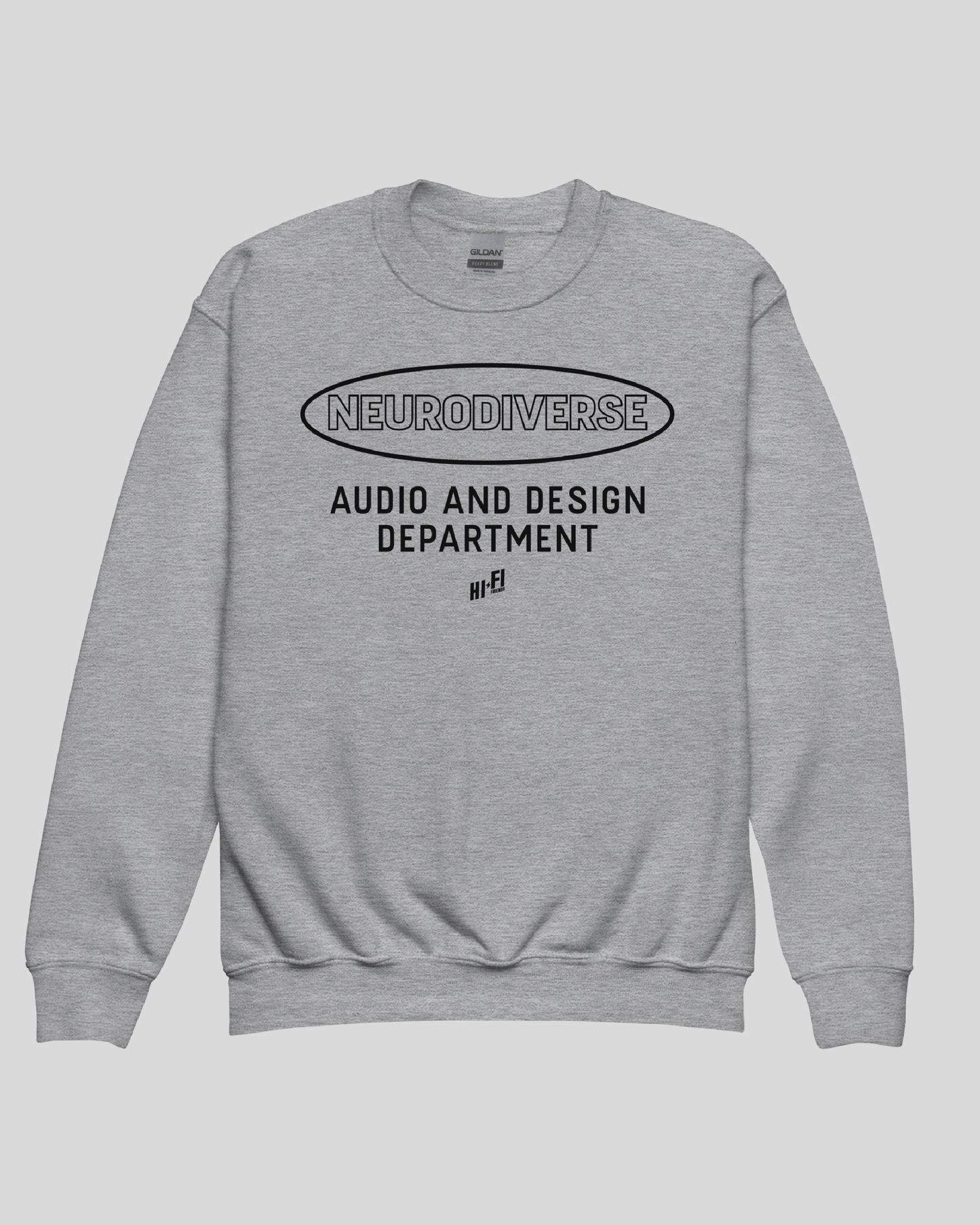 Youth Neurodiverse Audio and Design Department Unisex Grey Crewneck