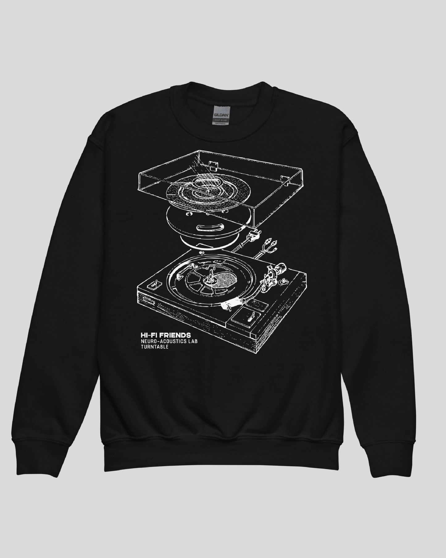 Youth Neuro-Acoustics Turntable Unisex Black Crewneck