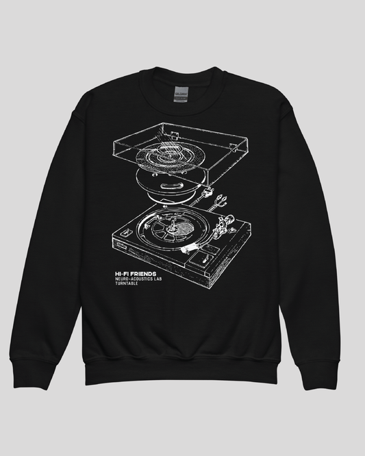 Youth Neuro-Acoustics Turntable Unisex Black Crewneck