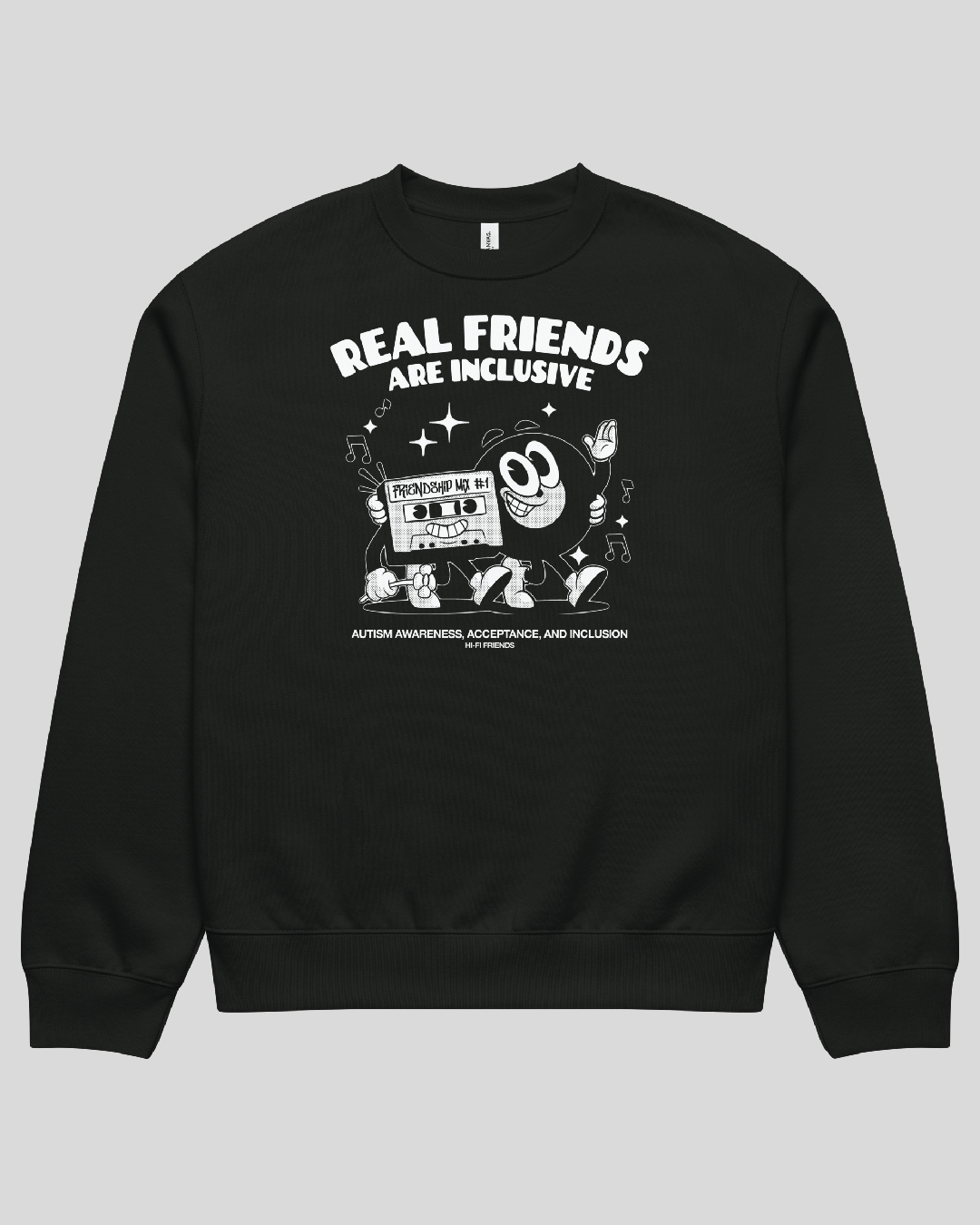 Protect Real Friends Are Inclusive Oversized Black Adult Crewneck