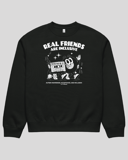 Protect Real Friends Are Inclusive Oversized Black Adult Crewneck
