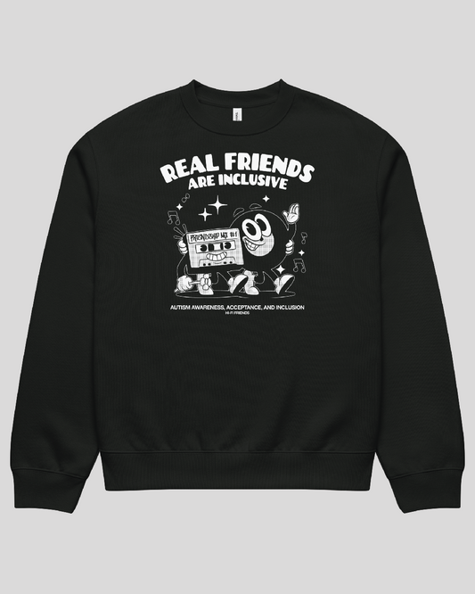 Protect Real Friends Are Inclusive Oversized Black Adult Crewneck