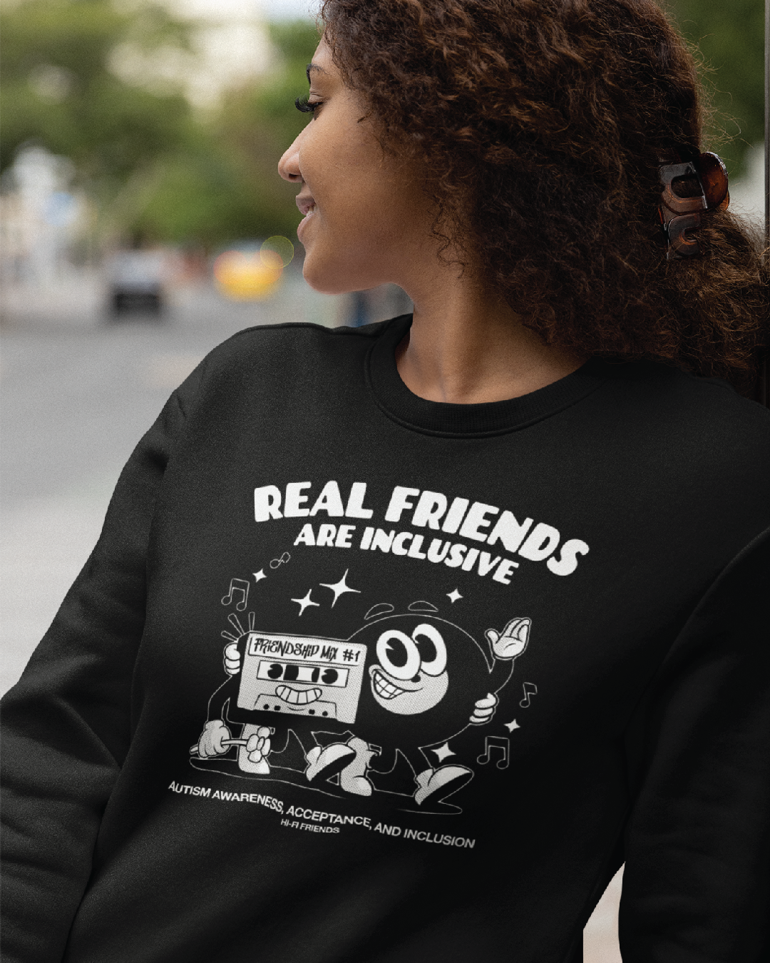 Protect Real Friends Are Inclusive Oversized Black Adult Crewneck