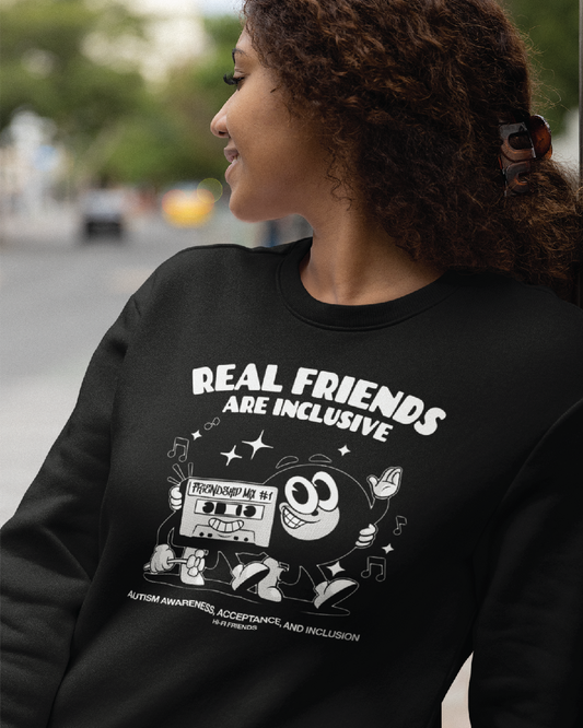 Protect Real Friends Are Inclusive Oversized Black Adult Crewneck